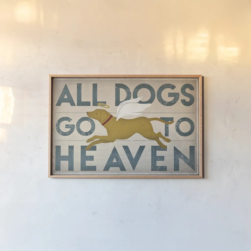 All Dogs Go to Heaven III by Ryan Fowler. shown as a paper print in a natural frame. Available as a archival giclee rolled canvas, fine art paper, or poster print. SKU 25085i.