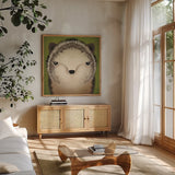 Baby Hedgehog by Ryan Fowler. Shown in a natural wood frame in a cozy modern living room. Available as an archival giclee rolled canvas, fine art paper, or poster print. SKU 24549a.