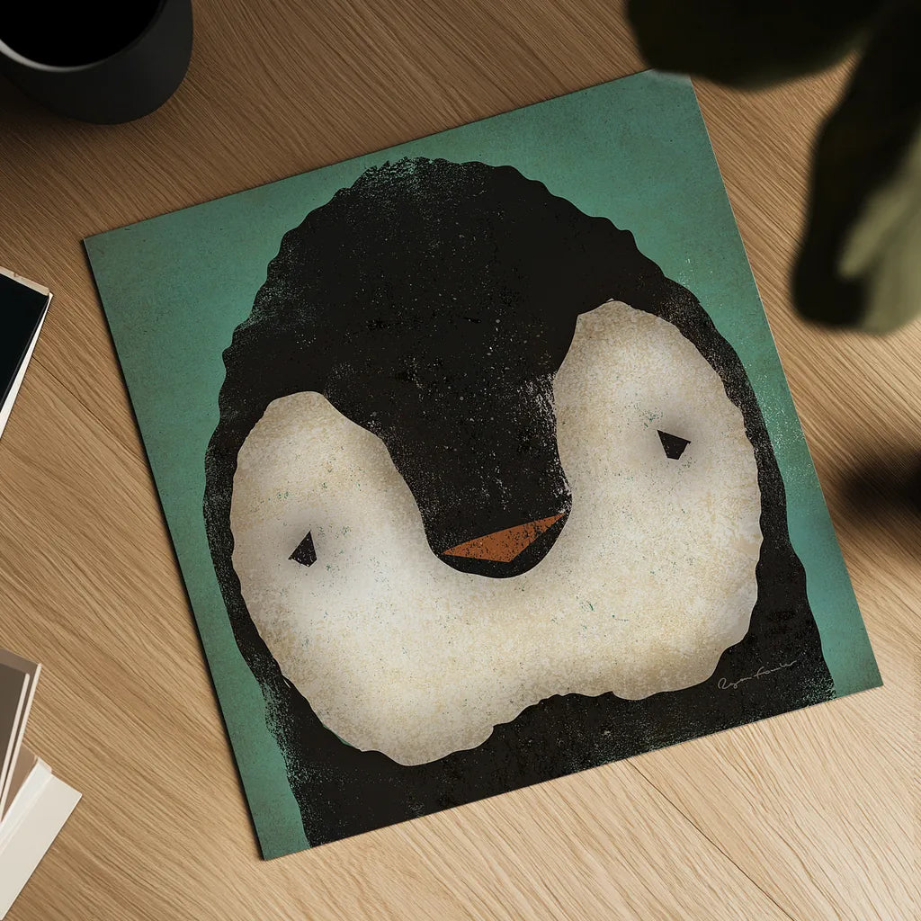 Baby Penguin by Ryan Fowler. Shown as a detailed flat fine art print, highlighting archival giclee quality. Available as an archival giclee rolled canvas, fine art paper, or poster print. SKU 24548a.