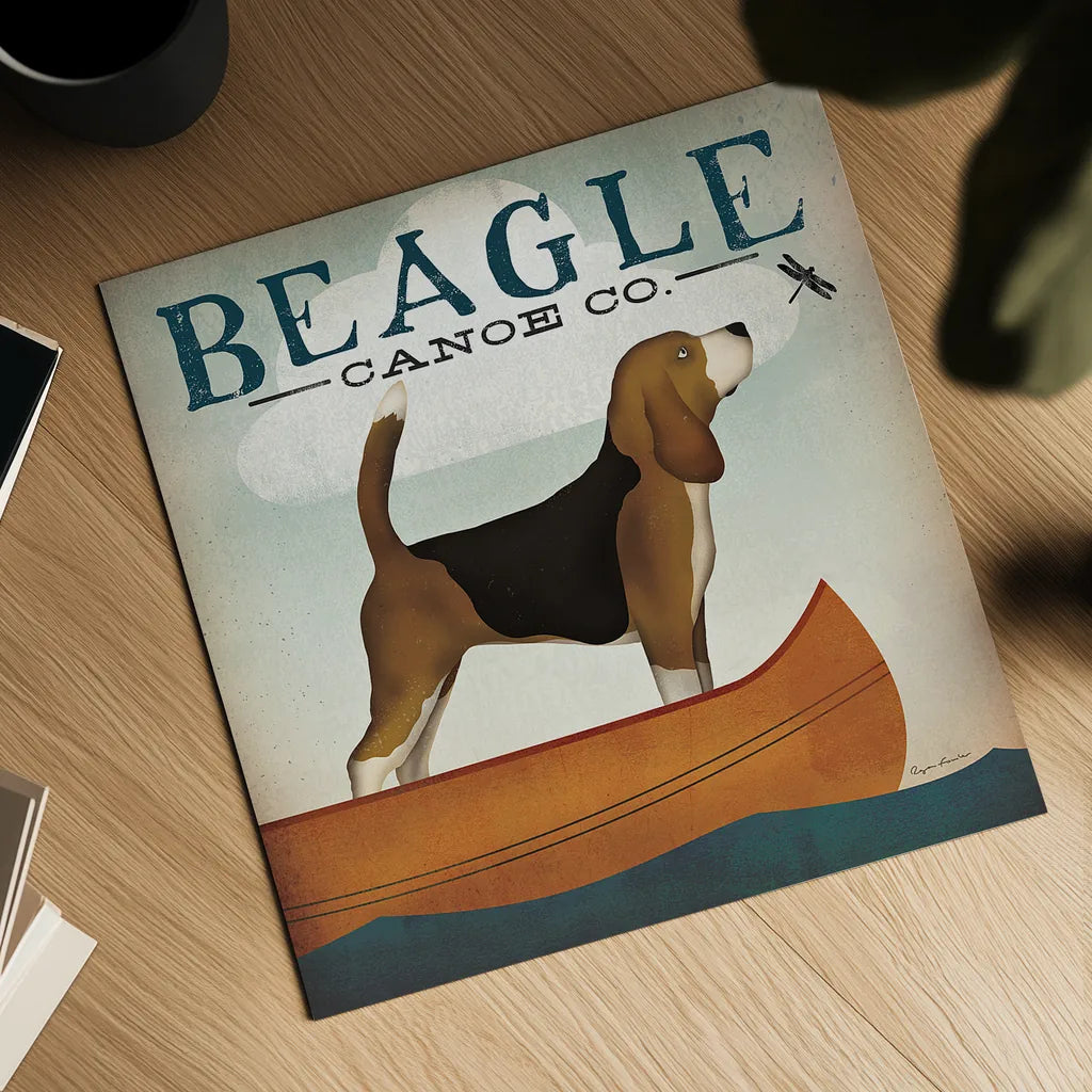 Beagle Canoe Co by Ryan Fowler. Shown as a detailed flat fine art print, highlighting archival giclee quality. Available as an archival giclee rolled canvas, fine art paper, or poster print. SKU 13366a.