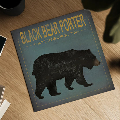 Black Bear Porter by Ryan Fowler. Shown as a detailed flat fine art print, highlighting archival giclee quality. Available as an archival giclee rolled canvas, fine art paper, or poster print. SKU 30843a.