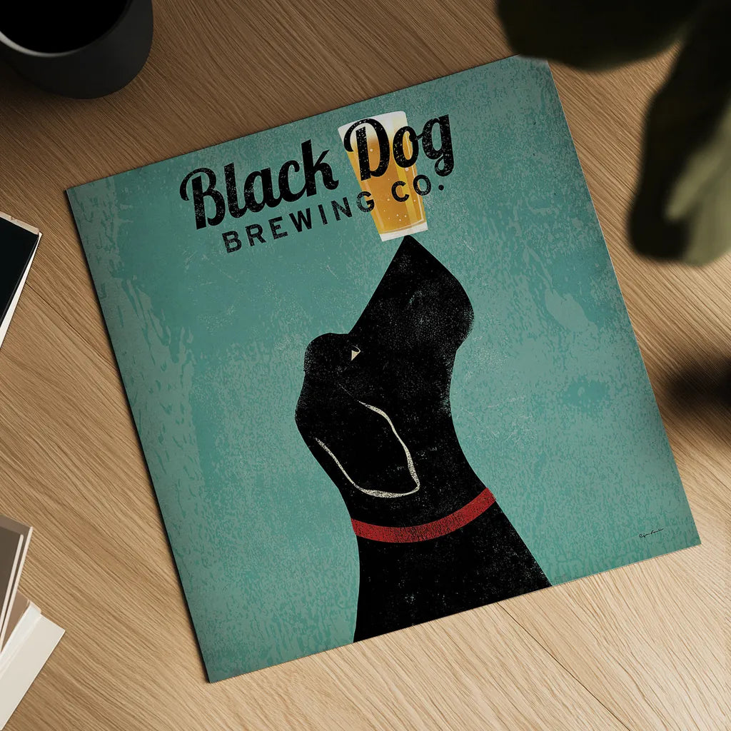 Black Dog Brewing Co Square by Ryan Fowler. Shown as a detailed flat fine art print, highlighting archival giclee quality. Available as an archival giclee rolled canvas, fine art paper, or poster print. SKU 9815a.