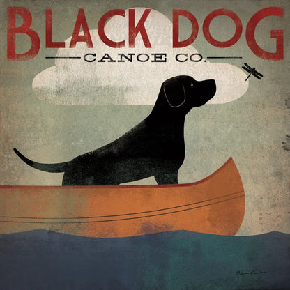 Black Dog Canoe by Ryan Fowler. SKU 5028a. Archival Giclee Fine art print for wall decor.
