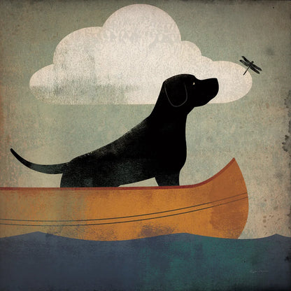 Black Dog Canoe Ride by Ryan Fowler. SKU 35286a. Archival Giclee Fine art print for wall decor.
