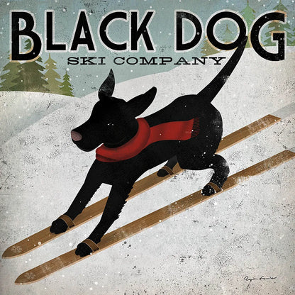 Black Dog Ski by Ryan Fowler. SKU 12502a. Archival Giclee Fine art print for wall decor.