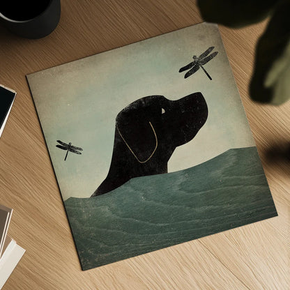 Black Dog Swim by Ryan Fowler. Shown as a detailed flat fine art print, highlighting archival giclee quality. Available as an archival giclee rolled canvas, fine art paper, or poster print. SKU 15624a.