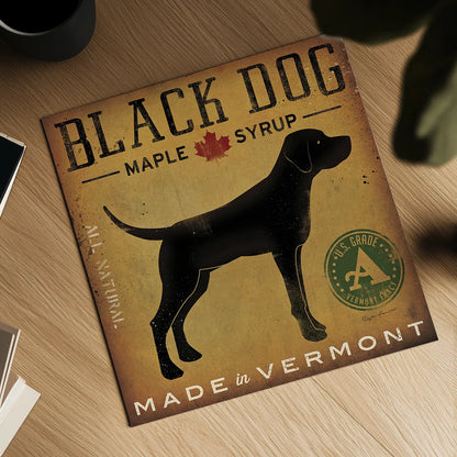 Black Dog at Show by Ryan Fowler. Shown as a detailed flat fine art print, highlighting archival giclee quality. Available as an archival giclee rolled canvas, fine art paper, or poster print. SKU 15016a.