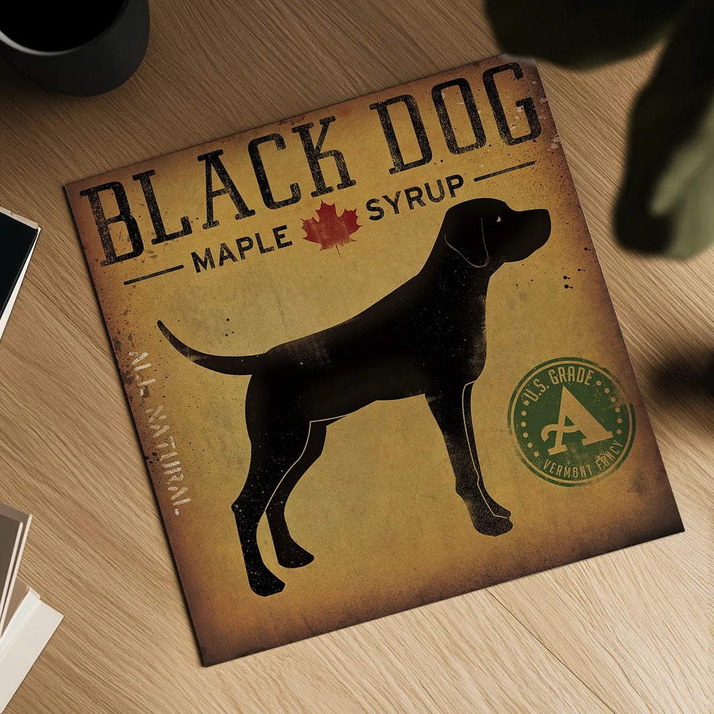 Black Dog at Show No VT by Ryan Fowler. Shown as a detailed flat fine art print, highlighting archival giclee quality. Available as an archival giclee rolled canvas, fine art paper, or poster print. SKU 31005a.