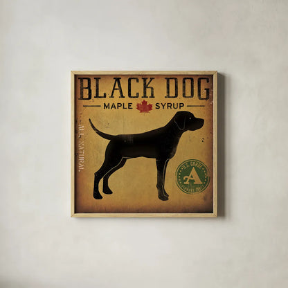 Black Dog at Show No VT by Ryan Fowler. Shown in a natural wood glass frame for a timeless modern aesthetic. Available as an archival giclee rolled canvas, fine art paper, or poster print. SKU 31005a.