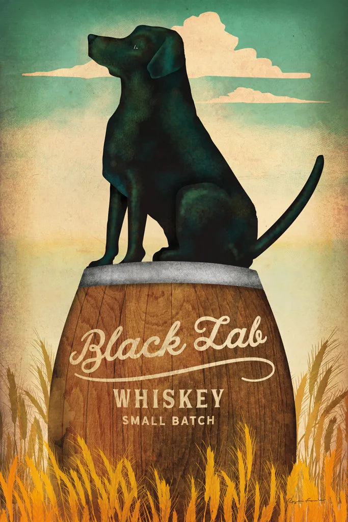 Black Lab Whiskey by Ryan Fowler. SKU 34883h. Archival Giclee Fine art print for wall decor.