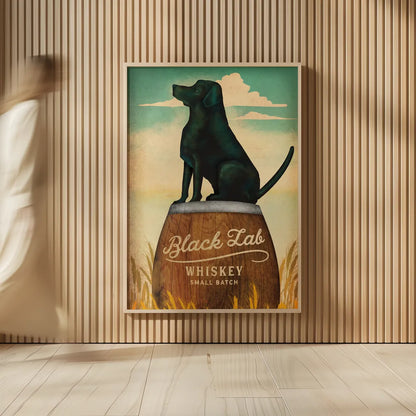 Black Lab Whiskey by Ryan Fowler. shown as over sized large wall art. Available as an archival giclee rolled canvas, fine art paper, or poster print. SKU 34883h.