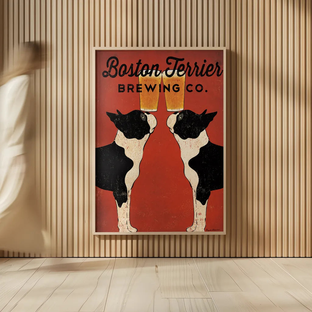 Boston Terrier Brewing Co Boston by Ryan Fowler. shown as over sized large wall art. Available as an archival giclee rolled canvas, fine art paper, or poster print. SKU 25623h.