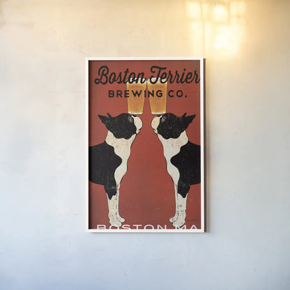 Boston Terrier Brewing Co Boston by Ryan Fowler. shown as a paper print in a white frame. Available as a archival giclee rolled canvas, fine art paper, or poster print. SKU 25623h.