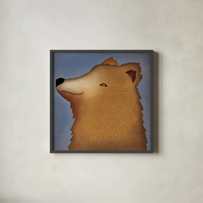 Brown Bear Wow by Ryan Fowler. Shown in a sleek black glass frame for a contemporary gallery look. Available as an archival giclee rolled canvas, fine art paper, or poster print. SKU 12198a.