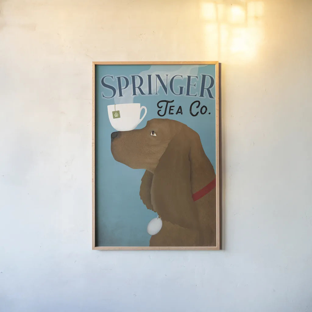 Brown Springer Tea Co by Ryan Fowler. shown as a paper print in a natural frame. Available as a archival giclee rolled canvas, fine art paper, or poster print. SKU 79514h.