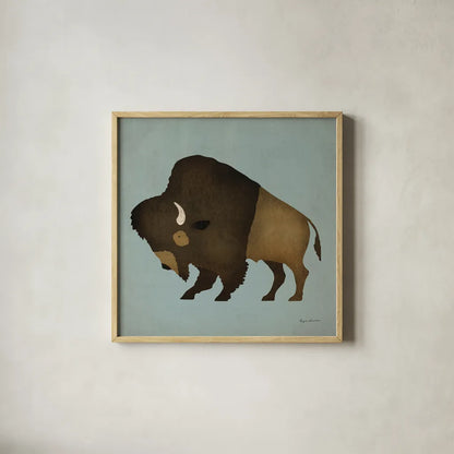 Buffalo Bison I by Ryan Fowler. Shown in a natural wood glass frame for a timeless modern aesthetic. Available as an archival giclee rolled canvas, fine art paper, or poster print. SKU 18861a.