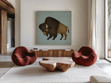 Buffalo Bison I by Ryan Fowler. Shown as extra-large giant wall art in a modern living room. Available as an archival giclee rolled canvas, fine art paper, or poster print. SKU 18861a.