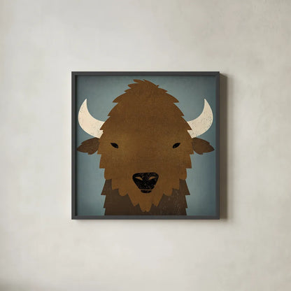 Buffalo II by Ryan Fowler. Shown in a sleek black glass frame for a contemporary gallery look. Available as an archival giclee rolled canvas, fine art paper, or poster print. SKU 20811a.
