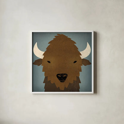 Buffalo II by Ryan Fowler. Shown in a crisp white glass frame for a clean and minimalist style. Available as an archival giclee rolled canvas, fine art paper, or poster print. SKU 20811a.