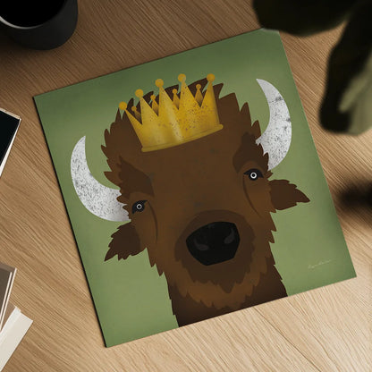 Buffalo III with Crown by Ryan Fowler. Shown as a detailed flat fine art print, highlighting archival giclee quality. Available as an archival giclee rolled canvas, fine art paper, or poster print. SKU 35510a.
