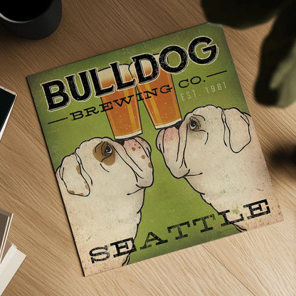 Bulldog Brewing Seattle by Ryan Fowler. Shown as a detailed flat fine art print, highlighting archival giclee quality. Available as an archival giclee rolled canvas, fine art paper, or poster print. SKU 16240a.