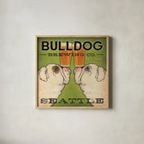Bulldog Brewing Seattle by Ryan Fowler. Shown in a natural wood glass frame for a timeless modern aesthetic. Available as an archival giclee rolled canvas, fine art paper, or poster print. SKU 16240a.