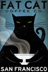 Cat Coffee by Ryan Fowler. SKU 22337h. Archival Giclee Fine art print for wall decor.