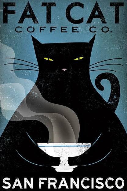 Cat Coffee by Ryan Fowler. SKU 22337h. Archival Giclee Fine art print for wall decor.