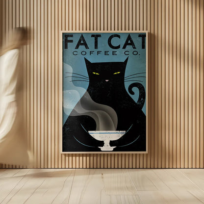 Cat Coffee by Ryan Fowler. shown as over sized large wall art. Available as an archival giclee rolled canvas, fine art paper, or poster print. SKU 22337h.