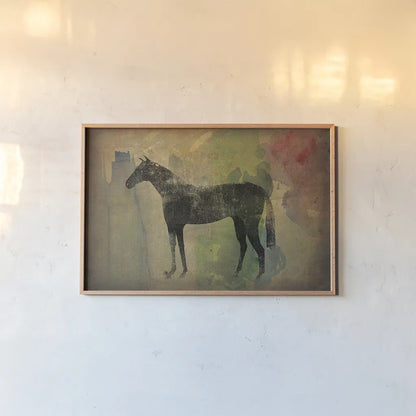 Cheval Noir v2 by Ryan Fowler. shown as a paper print in a natural frame. Available as a archival giclee rolled canvas, fine art paper, or poster print. SKU 22909i.