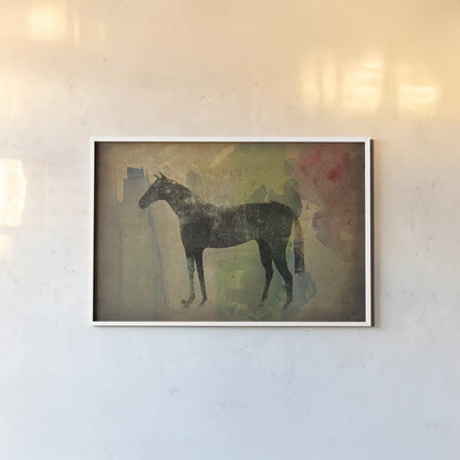 Cheval Noir v2 by Ryan Fowler. shown as a paper print in a white frame. Available as a archival giclee rolled canvas, fine art paper, or poster print. SKU 22909i.