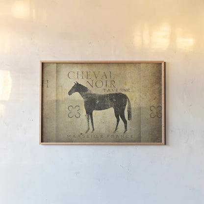 Cheval Noir v4 by Ryan Fowler. shown as a paper print in a natural frame. Available as a archival giclee rolled canvas, fine art paper, or poster print. SKU 22911i.