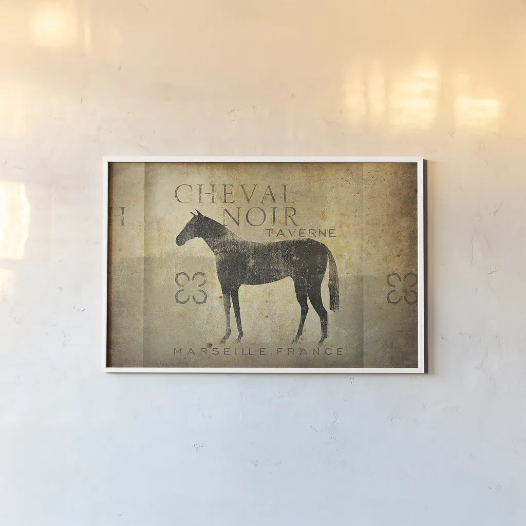 Cheval Noir v4 by Ryan Fowler. shown as a paper print in a white frame. Available as a archival giclee rolled canvas, fine art paper, or poster print. SKU 22911i.