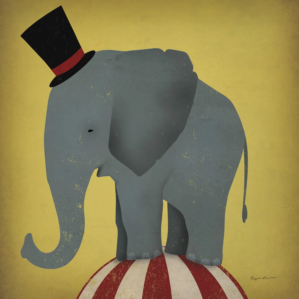 Circus Elephant by Ryan Fowler. SKU 21521a. Archival Giclee Fine art print for wall decor.
