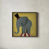 Circus Elephant by Ryan Fowler. Shown in a sleek black glass frame for a contemporary gallery look. Available as an archival giclee rolled canvas, fine art paper, or poster print. SKU 21521a.