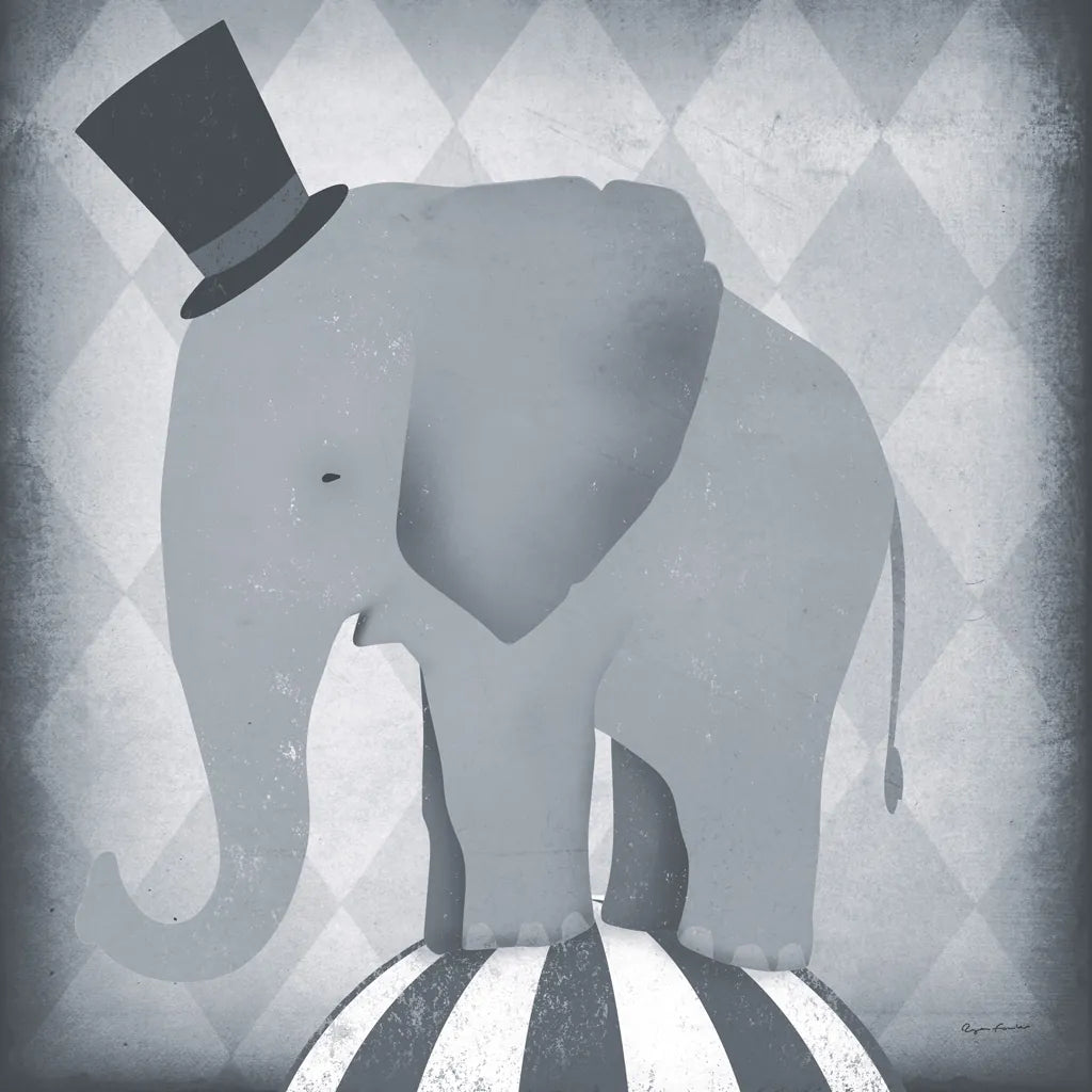 Circus Elephant Gray by Ryan Fowler. SKU 49896a. Archival Giclee Fine art print for wall decor.