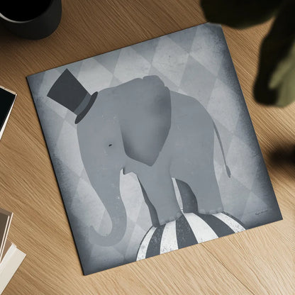 Circus Elephant Gray by Ryan Fowler. Shown as a detailed flat fine art print, highlighting archival giclee quality. Available as an archival giclee rolled canvas, fine art paper, or poster print. SKU 49896a.