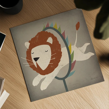 Circus Lion by Ryan Fowler. Shown as a detailed flat fine art print, highlighting archival giclee quality. Available as an archival giclee rolled canvas, fine art paper, or poster print. SKU 21522a.