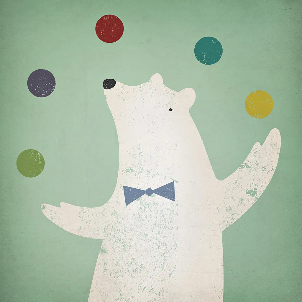 Circus Polar Bear by Ryan Fowler. SKU 18597a. Archival Giclee Fine art print for wall decor.