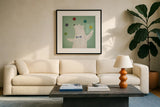 Circus Polar Bear by Ryan Fowler. Displayed in a glass frame with matte in a clean modern living room. Available as an archival giclee rolled canvas, fine art paper, or poster print. SKU 18597a.