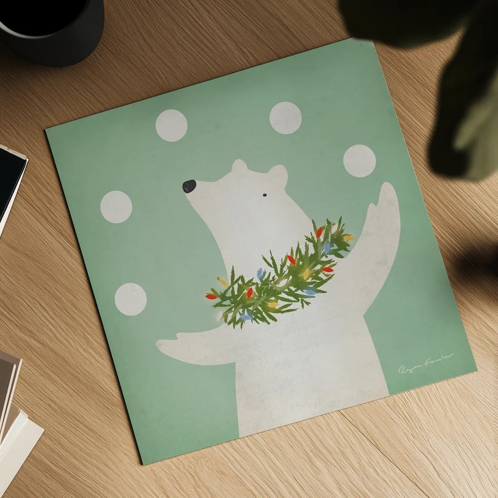 Circus Polar Bear by Ryan Fowler. Shown as a detailed flat fine art print, highlighting archival giclee quality. Available as an archival giclee rolled canvas, fine art paper, or poster print. SKU 74536a.