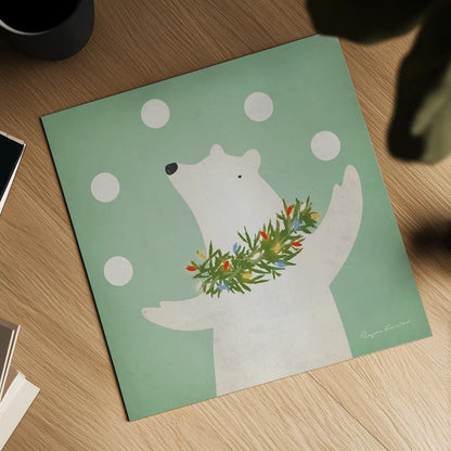 Circus Polar Bear by Ryan Fowler. Shown as a detailed flat fine art print, highlighting archival giclee quality. Available as an archival giclee rolled canvas, fine art paper, or poster print. SKU 74536a.
