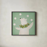 Circus Polar Bear by Ryan Fowler. Shown in a sleek black glass frame for a contemporary gallery look. Available as an archival giclee rolled canvas, fine art paper, or poster print. SKU 74536a.