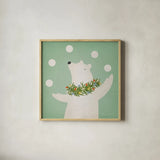 Circus Polar Bear by Ryan Fowler. Shown in a natural wood glass frame for a timeless modern aesthetic. Available as an archival giclee rolled canvas, fine art paper, or poster print. SKU 74536a.