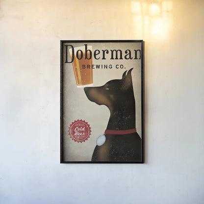 Doberman Brewing Company by Ryan Fowler. shown as a paper print in a black flame. Available as a archival giclee rolled canvas, fine art paper, or poster print. SKU 22889h.