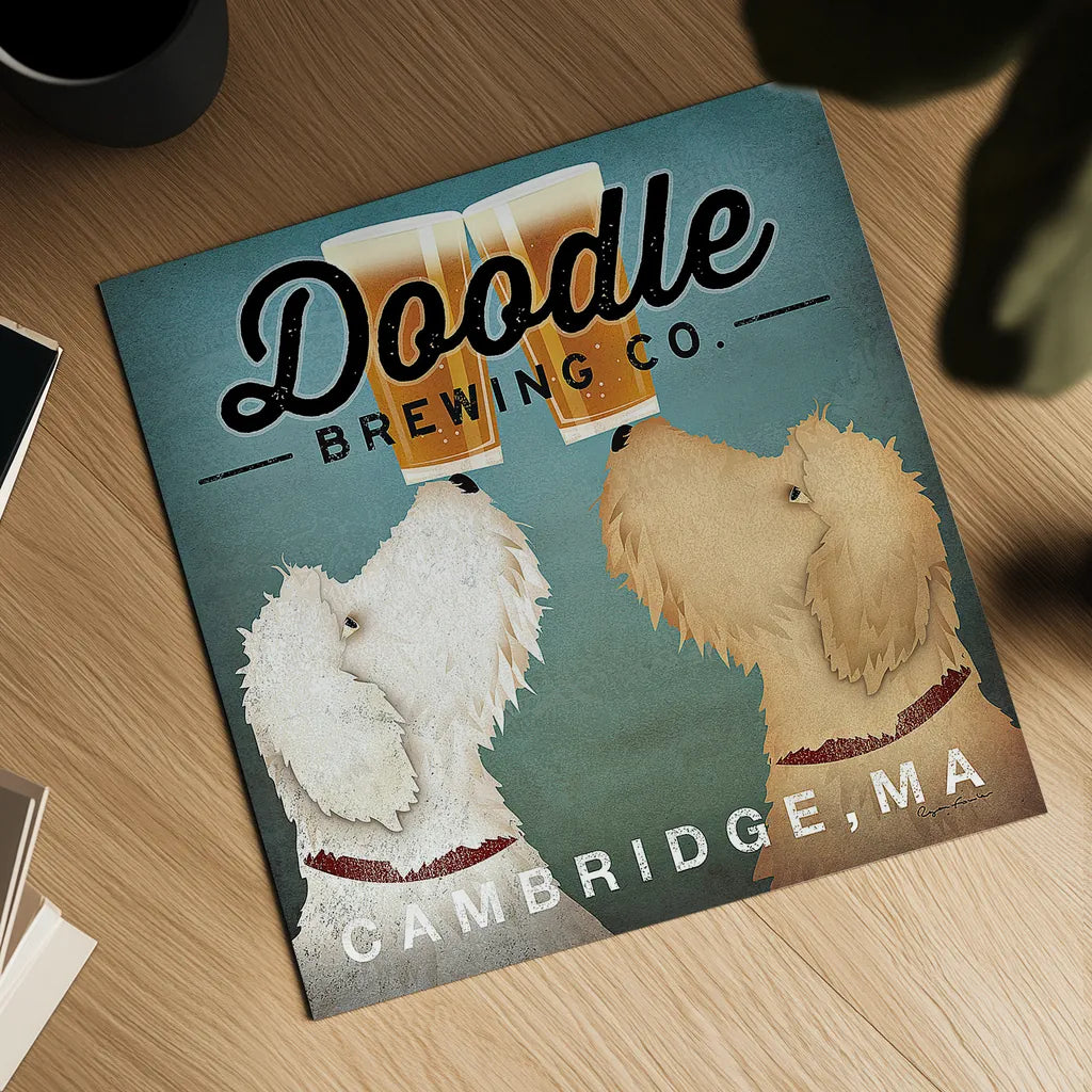 Doodle Beer Double Cambridge MA by Ryan Fowler. Shown as a detailed flat fine art print, highlighting archival giclee quality. Available as an archival giclee rolled canvas, fine art paper, or poster print. SKU 16722a.