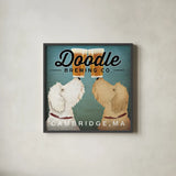 Doodle Beer Double Cambridge MA by Ryan Fowler. Shown in a sleek black glass frame for a contemporary gallery look. Available as an archival giclee rolled canvas, fine art paper, or poster print. SKU 16722a.
