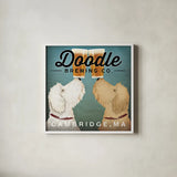Doodle Beer Double Cambridge MA by Ryan Fowler. Shown in a crisp white glass frame for a clean and minimalist style. Available as an archival giclee rolled canvas, fine art paper, or poster print. SKU 16722a.