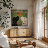Doodle Beer Double III by Ryan Fowler. Shown in a natural wood frame in a cozy modern living room. Available as an archival giclee rolled canvas, fine art paper, or poster print. SKU 20941a.