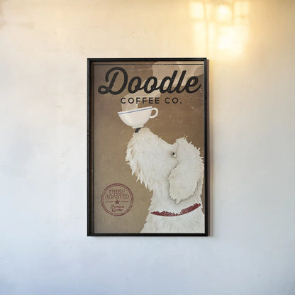 Doodle Coffee by Ryan Fowler. shown as a paper print in a black flame. Available as a archival giclee rolled canvas, fine art paper, or poster print. SKU 16723h.